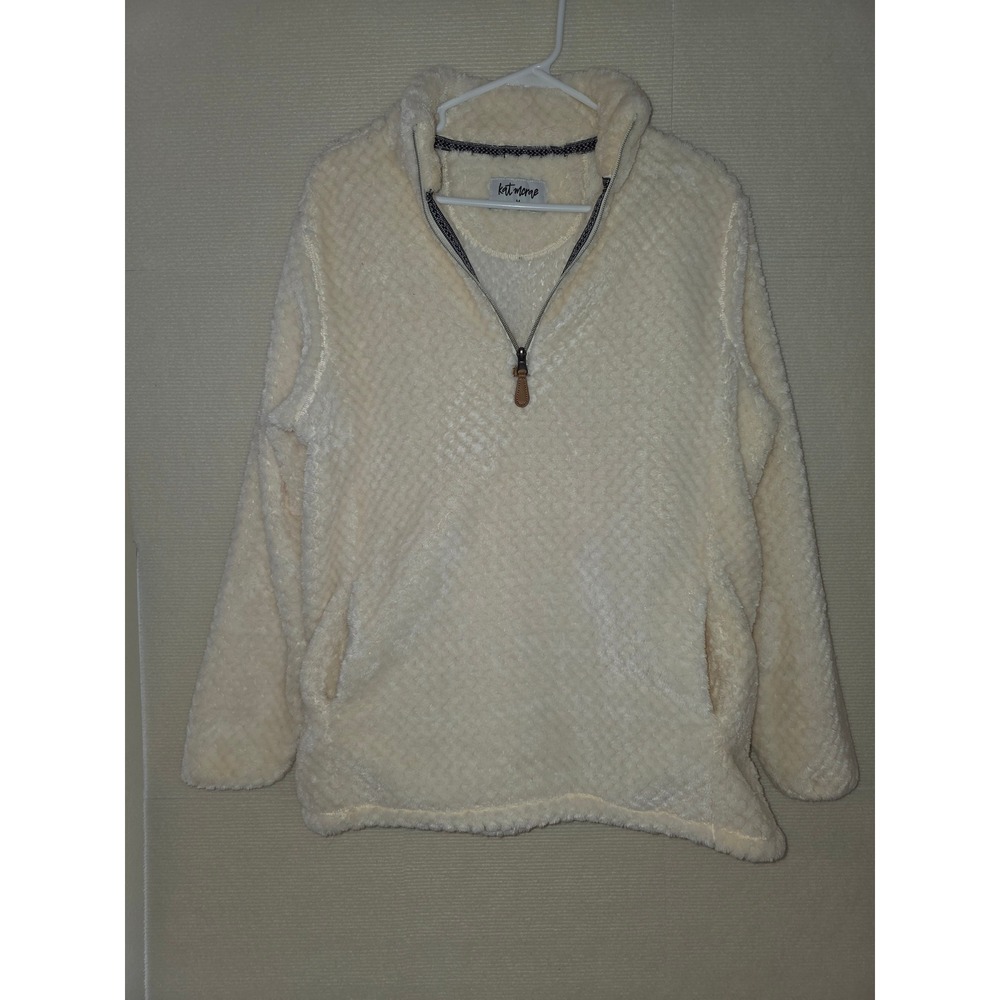 Kat McRae Women Cream Diamond Textured Popcorn Sherpa Quarter Zip Fleece M